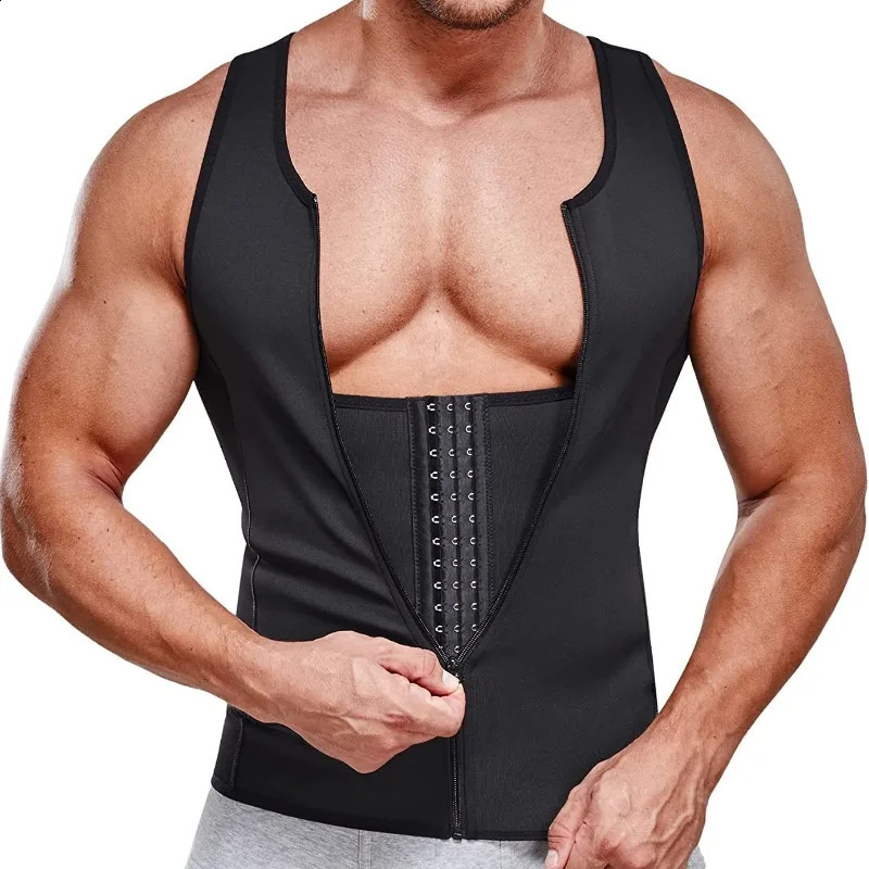 Qtree Mens Slimming Sauna Tank Top Body Shaper Compression Vest with Zipper Strong Back Support Undershirt Corset 260609BANJIA