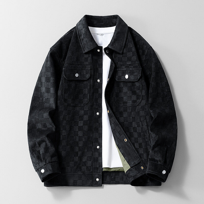 Designer Windproof Jacket High end Luxury Youth Men's Spring Autumn Plaid Collar Lapel Outdoor Casual Exquisite Style Popular Top 2026 New Fash