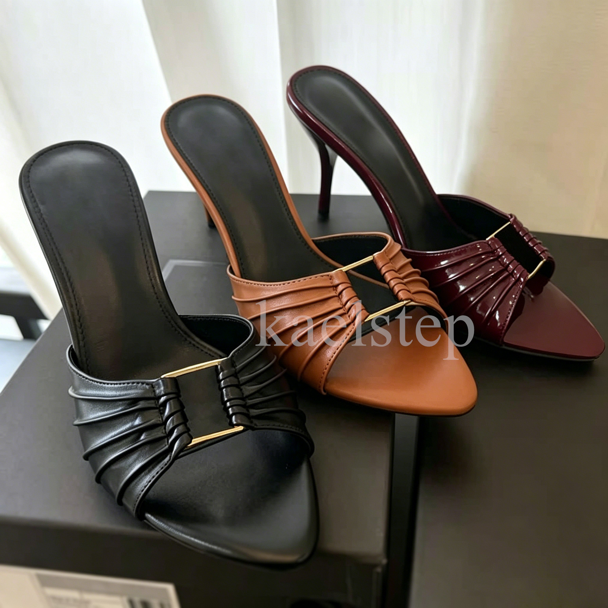 Women Babylone sandals designer heel Dress shoes Ladies stiletto Slippers mule luxury 9cm Heels mules Genuine Leather Letter Buckle Sharp toes sanda