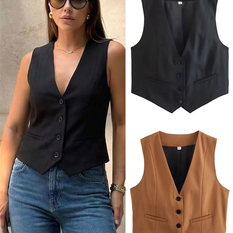 HH Elegant Womens Minimalist Solid Color Suit Vest Fitted Waist V Neck Office Workwear Business Waistcoat Casual Streetwear Tops y260612BANJIA