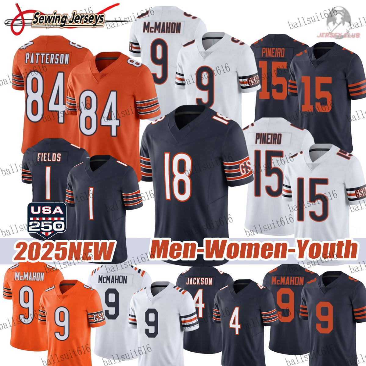 ChicagoS Bear jersey BearsS Football jerseys #18 Caleb Williams #84 Colston Loveland #34 Walter Payton Rome Odunze Tory Taylor DJ Moore Jersey-image-944316524