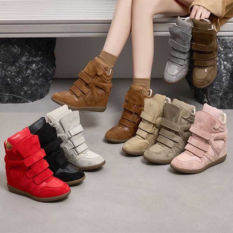 Bekett Bottes Cuir Confort Polyvalent Talon Caché Talon Compensé Bottines Casual Skate Board Chaussures Pour Quotidien Street Wear Baskets Taille