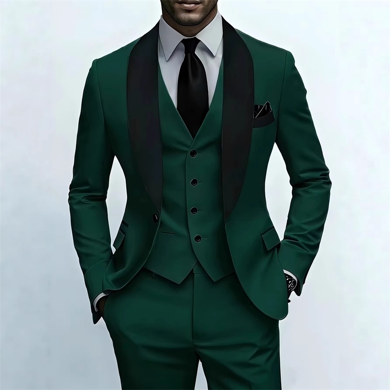 MenS Green Leaf Collar Threepiece Formal Suit Contrasting Color n Tailored Fit Includes Vest Shirt Pants Suitable y260612BANJIA