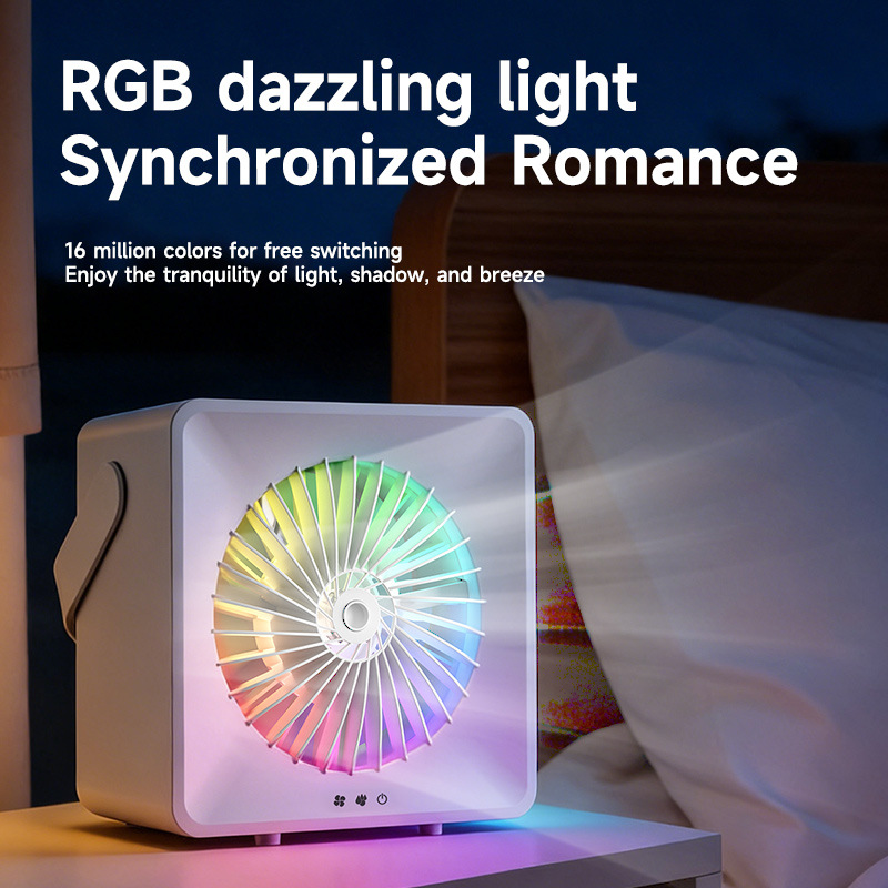 Ambient Light Desktop Fan 5 Speed Dual Power Home Cooler-image-1111282209