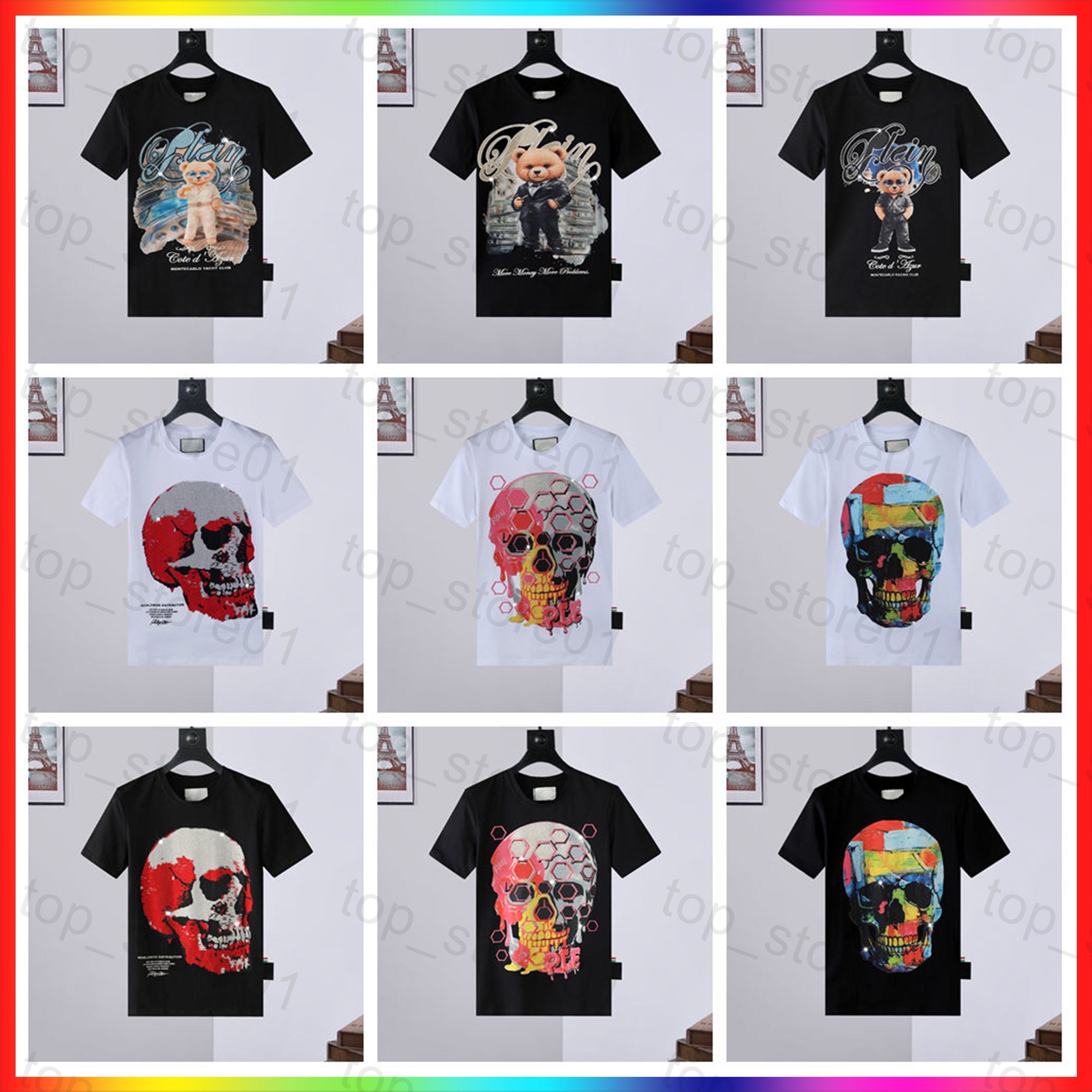designer T Shirt PP Skull Diamond t shirt Short sleeve 2026 European and Italy Summer uxury Streetwear Dollar bear tee O-Neck Skulls tee summer slim