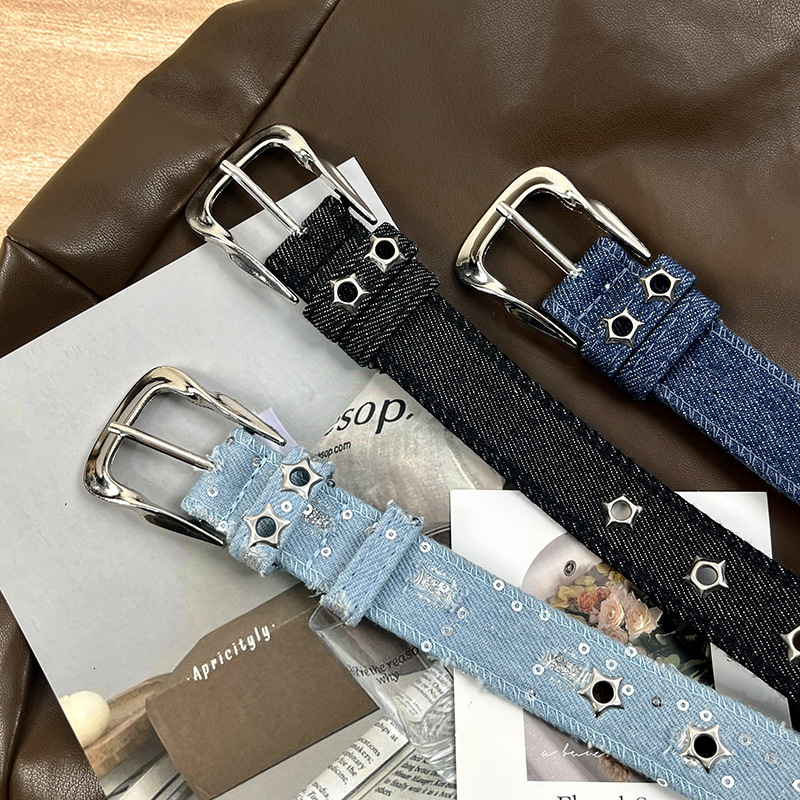 Women's Canvas and Genuine Leather Belt, Fashion Waist Belt with Smooth Golden Copper Buckle - Polished Animal Pattern for Daily Outfits, Black, Blu