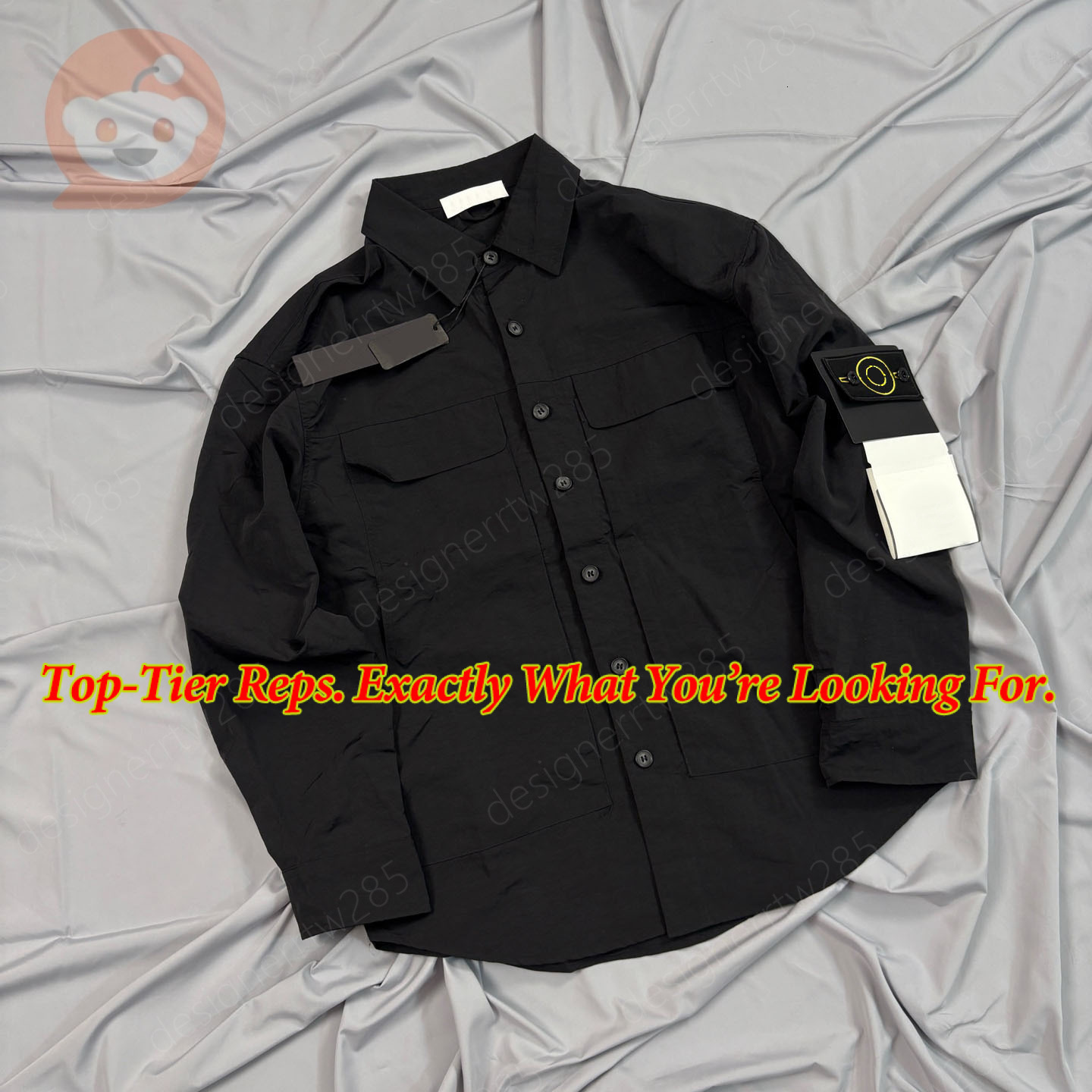 Designer Nylon Shirt Jacket with Sleeve Compass Patch Olive Green Micro Twill Mens Over-shirts Cargo Military Casual Coat Luxury Streetwear Windbrea