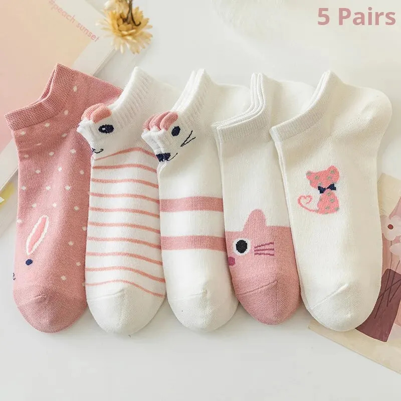 5 Pairs Short Tube Socks Pink Cat Thin Four Seasons Cute Boat Sockslow Top Ins Trendy 260609BANJIABANJIA