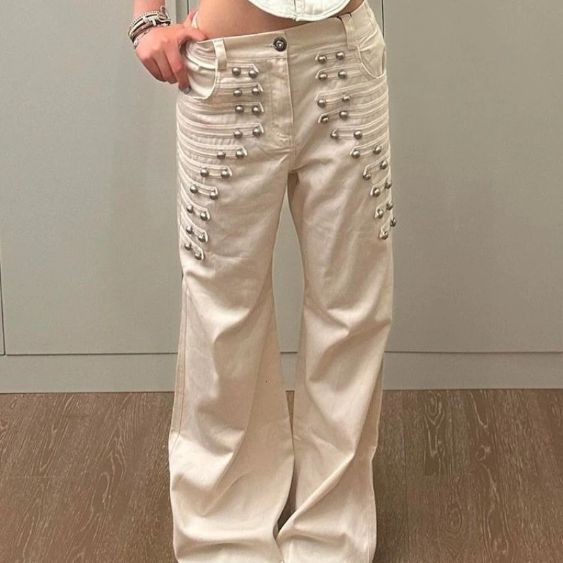 American retro metal buckle n jeans for women y2k gothic street loose wideleg floor mopping pants 260611 06