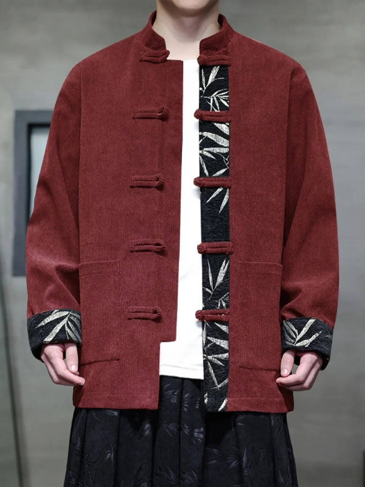 Corduroy Jaet Mens Spring Autumn Sle Button Splicing Tang Costume Chinese Sle Middle Aged And ly Hanfu 260617BJ