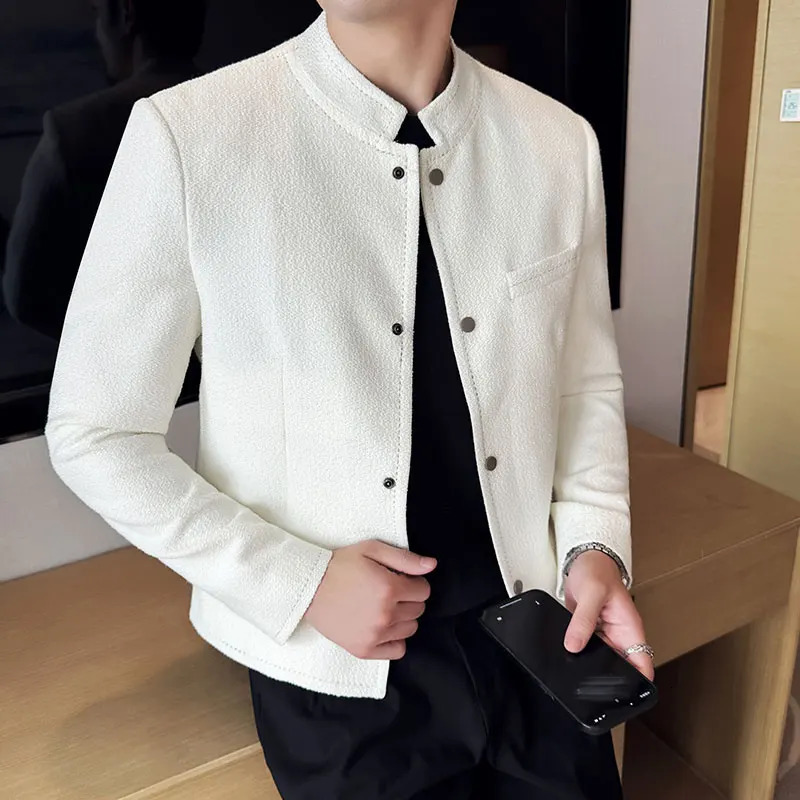 Chinese Style Stand-up Collar Short Jacket Spring Autumn Mens Color Blocked Fashion Slim Fit Casual Jacket Coats 4XL-M 260617BJ