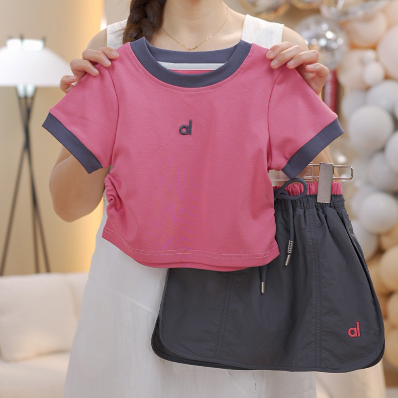 Toddler Girls 2 Piece Summer Outfit Set Kids Designer Girl Crew Neck Ruched Short Sleeve Embroidery T Shirt+Skirt Baby Clothes For Daily Outdoor Hol