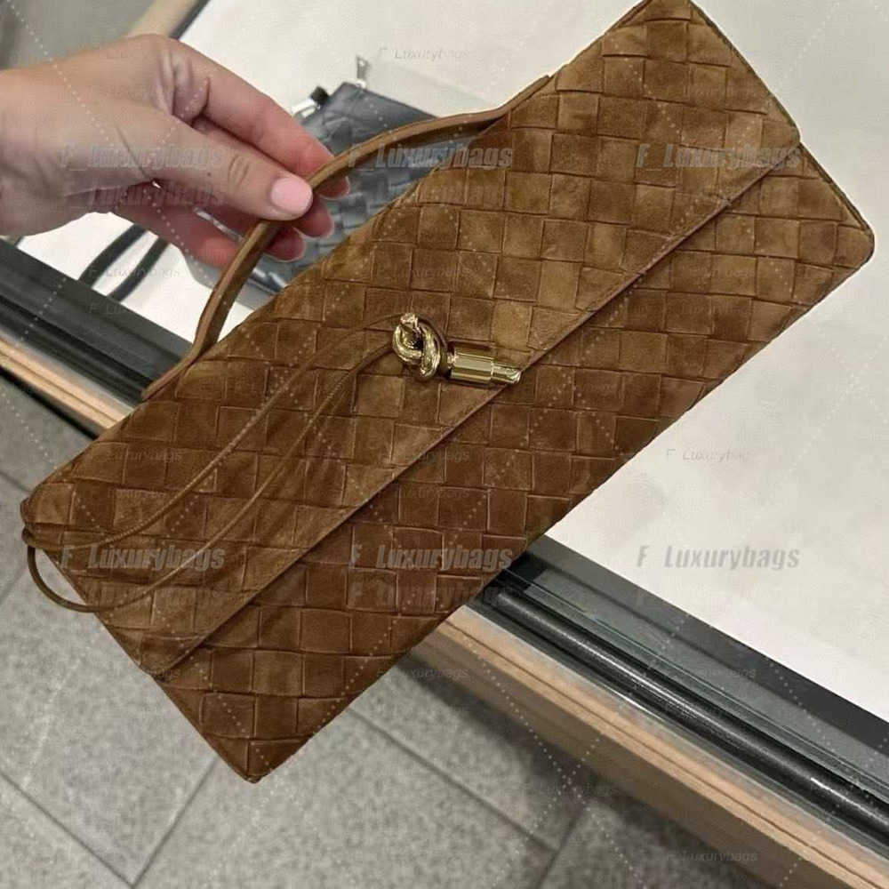 2026 new Real Suede Leather Evening Bags Long Andiamo Clutch With Handle Intrecciato Craft Cow Leather Girl Shoulder Bags Purses And Handbags Luxury