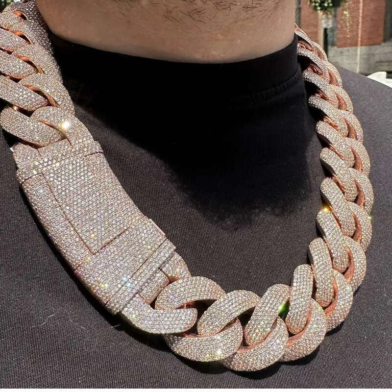 Custom Lock Heavy Weight 24mm 25mm Iced Out Cuban Link 925 Sterling Silver Pass Diamond test VVS Moissanite Chains