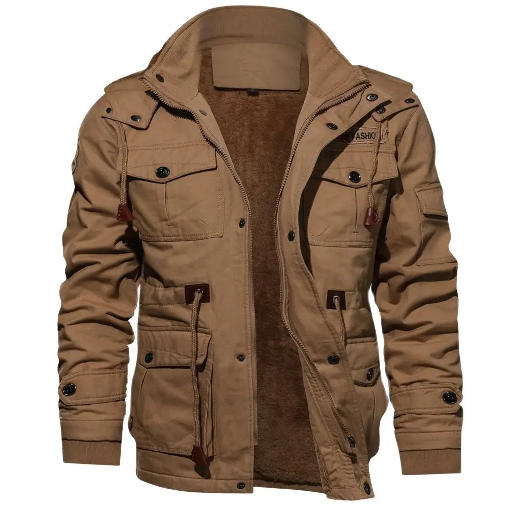 Winter Fleece Jacket Men Casual Thick Thermal Coat Army Pilot Jackets Air Force Cargo Outwear Hooded Jacket Mens Clothes 260617BJ