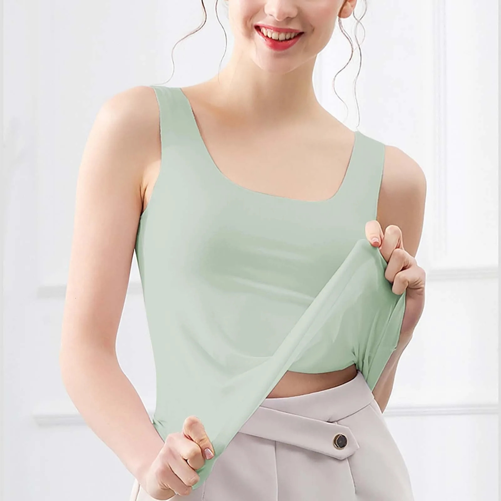Womens Summer Thin Seamless Vest Ice Silk Tank Top Quick-Drying Elastic Breathable Sleeveless Sports Vest 260615