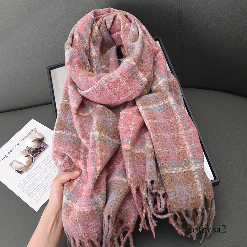 New Imitation Cashmere Plaid Thickened Women's Cross Border Atmosphere Warm Autumn Winter Brightening Soft Tassel Shawl Scarf