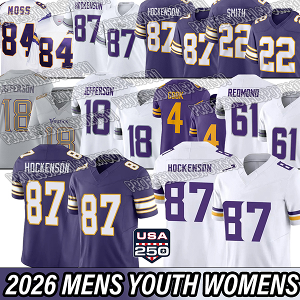 Minnesotaes Vikingses Jersey 2026 #18 Jefferson J.J. McCarthy T. J. Hockenson Harrison Smith Kyler Murray Football Jerseys-image-987077533