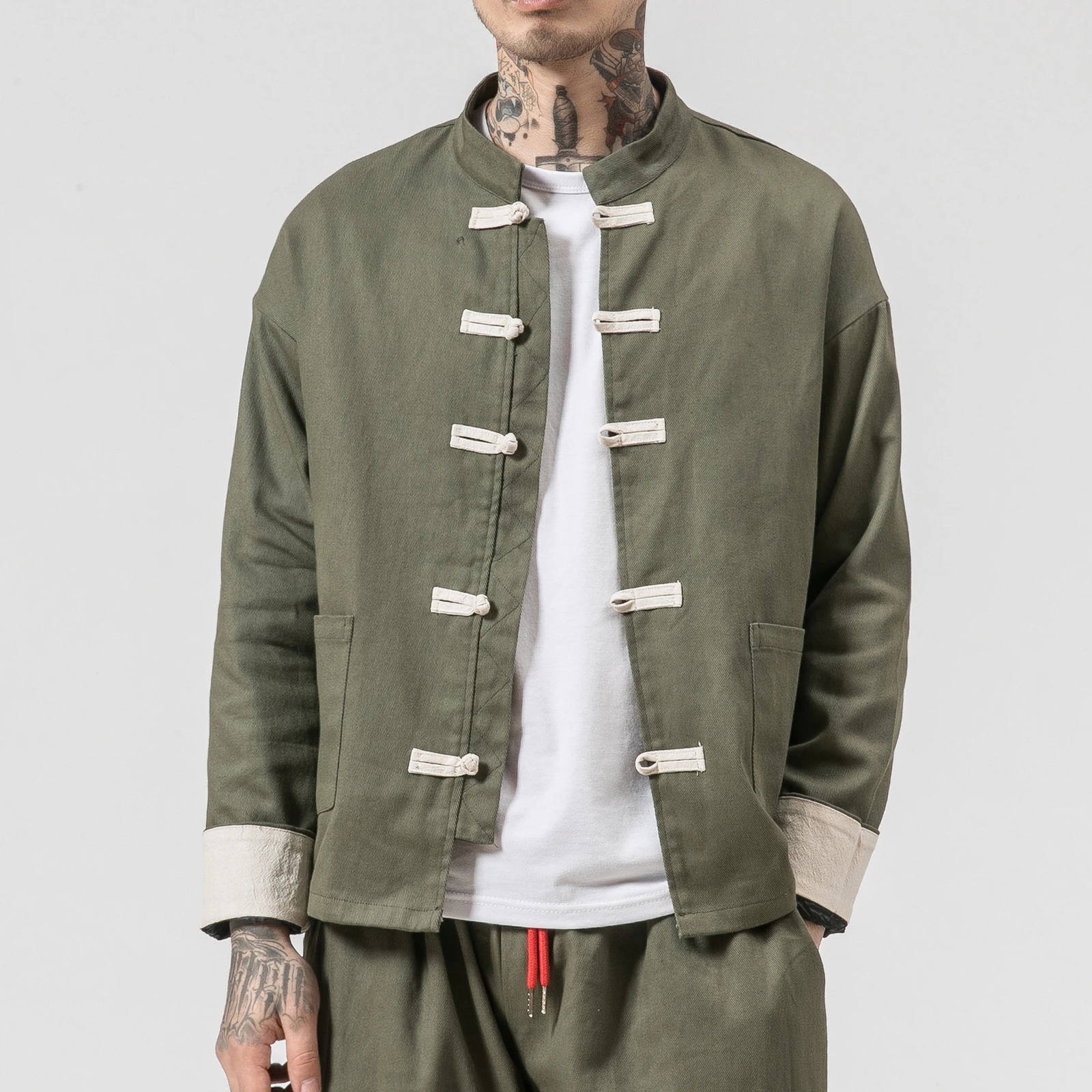 Men Vintage Solid Color Jackets Men Retro Loose Chinese Style Button Han Fu Men Kimono Cotton Jacket M-5XL 260617BJ