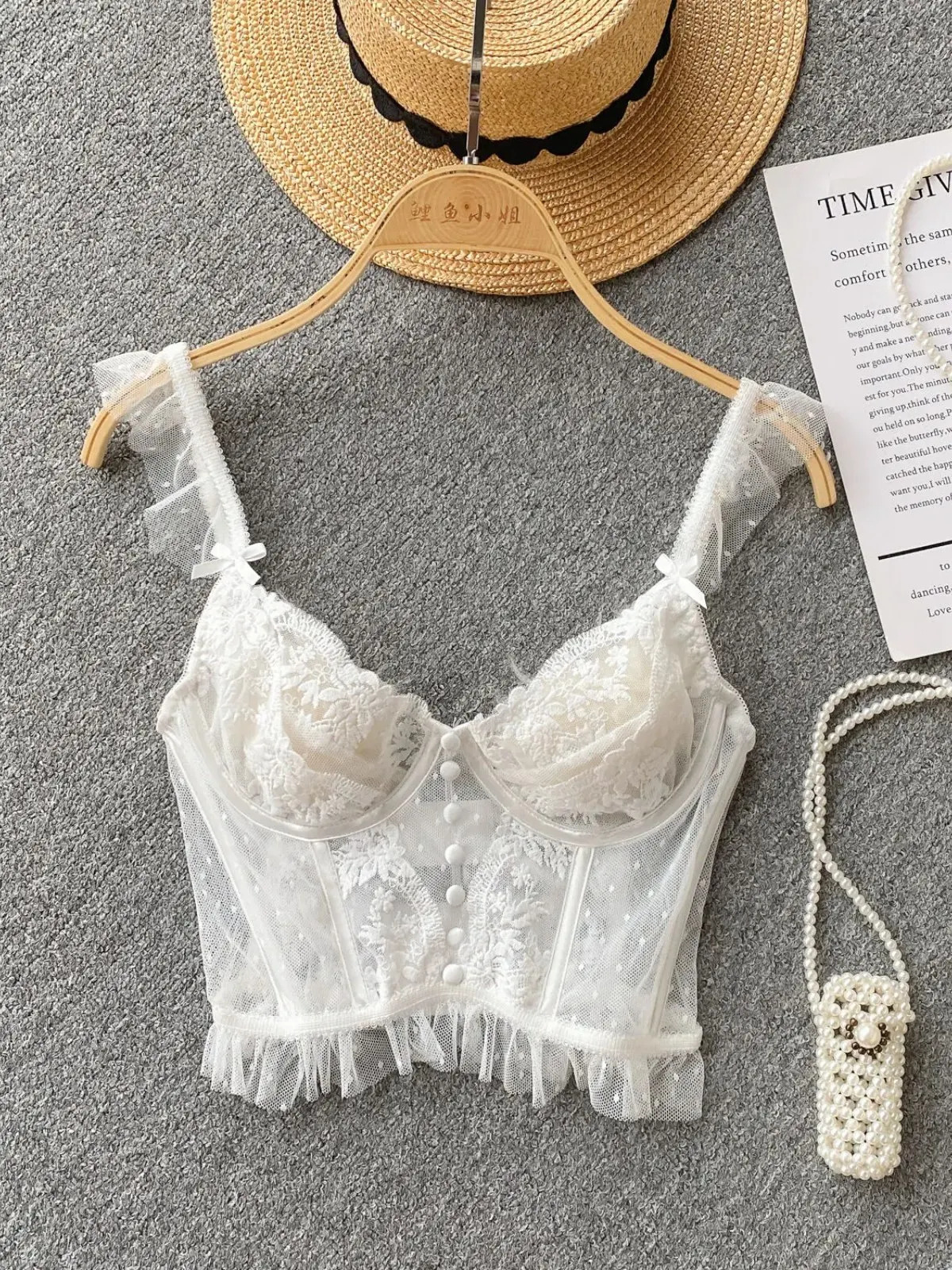 ssTss French Elegant See Through Mesh Lace Tank Top for Women Summer Sexy Black White V Neck Strap Slim Fit Vest Bras Tops 260617BJ