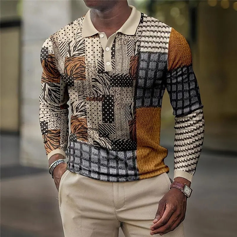 Mens Plaid Vintage Long Sleeve Polo Shirt Lapel Sports Leisure Outdoor Office Daily Wear Button Spring Autumn Winter 260609BANJIA