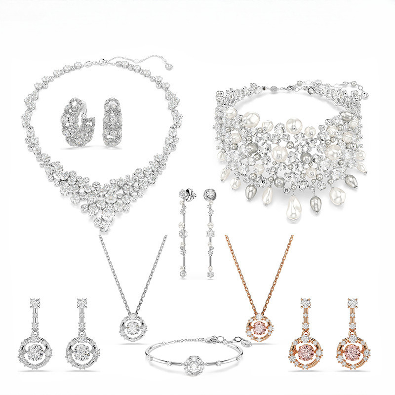 2026 Spring Summer newest luxury pearl austria crystal tassel choker necklace for women white stone earrings bracelet necklaces bride wedding jewelr
