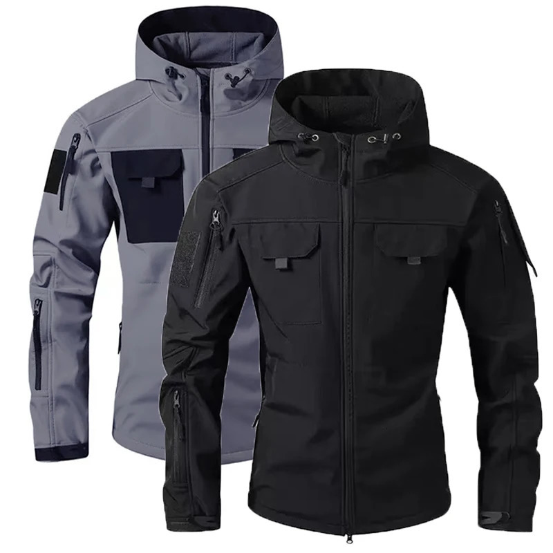 Mens Winter Autumn Warm Cargo Fleece Jackets Softshell Military Hoodie Windproof Outdoor Coats Hiking Camping Climbing Tactical 260617BJ