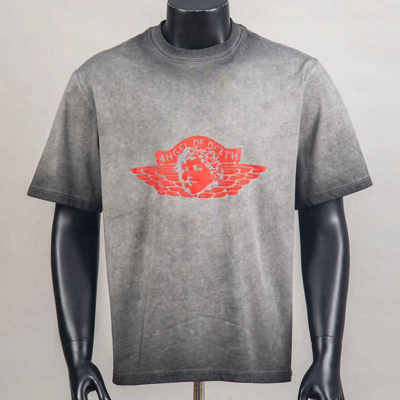 American Retro Mens Womens Hip Hop Saint Tops Summer Round Neck High Quality Washed Distressed Short Sleeve T260622