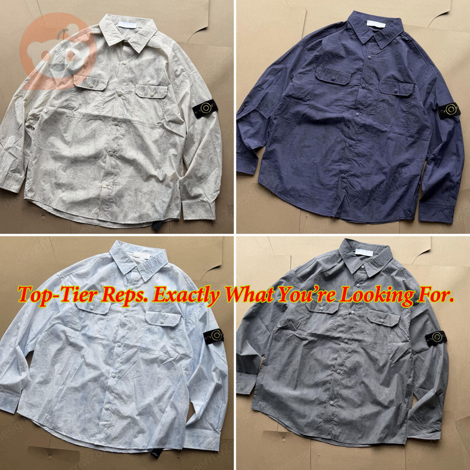 Designer Compass Badge Cargo Shirt Jackets Mens Crinkled Nylon Luxury Tech Overshirt Techwear Long Sleeve Outerwear Top Casual Coats Blouson With Ar