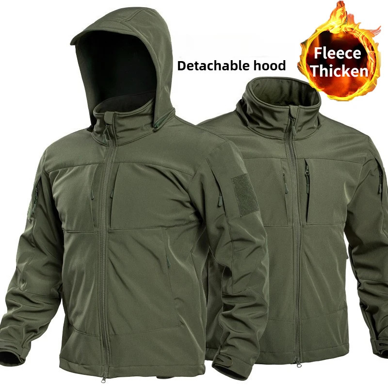 Mens Special Ops Military Tactical Soft Shell Winter Warm Fleece Lined Jacket Detachable Hood Coat Hiking Snowboard Windbreaker 260617BJ