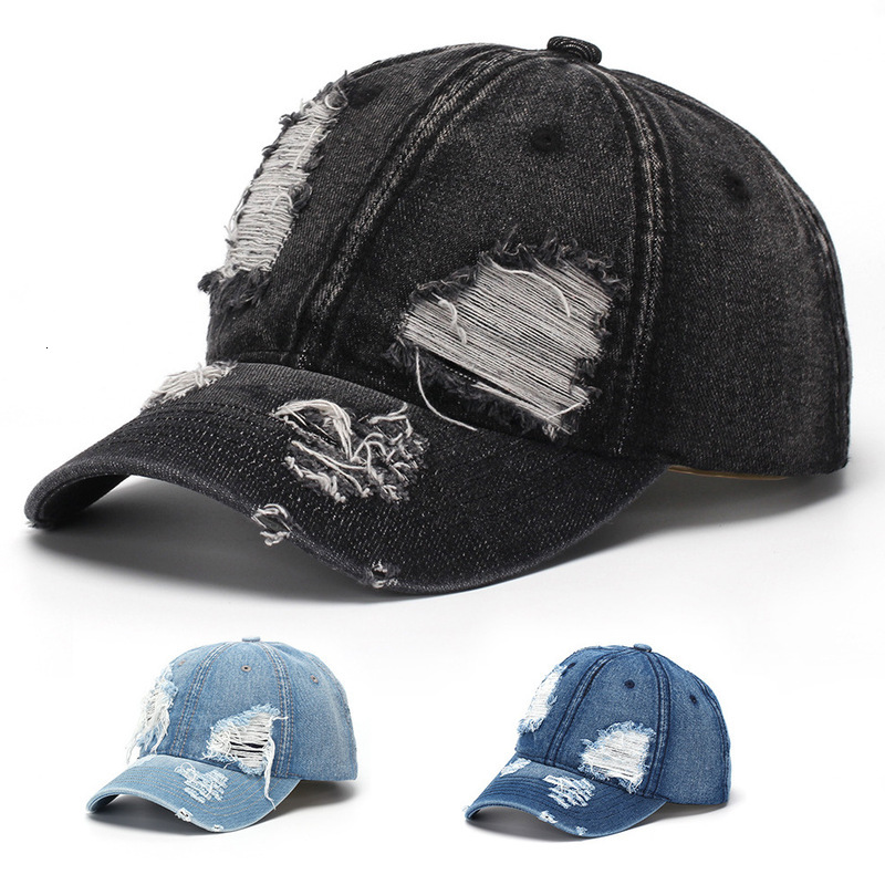 Casquette de baseball de styliste, nouveau chapeau de soleil en Denim déchiré, européen et américain, sangle arrière réglable, couvre-chef polyva