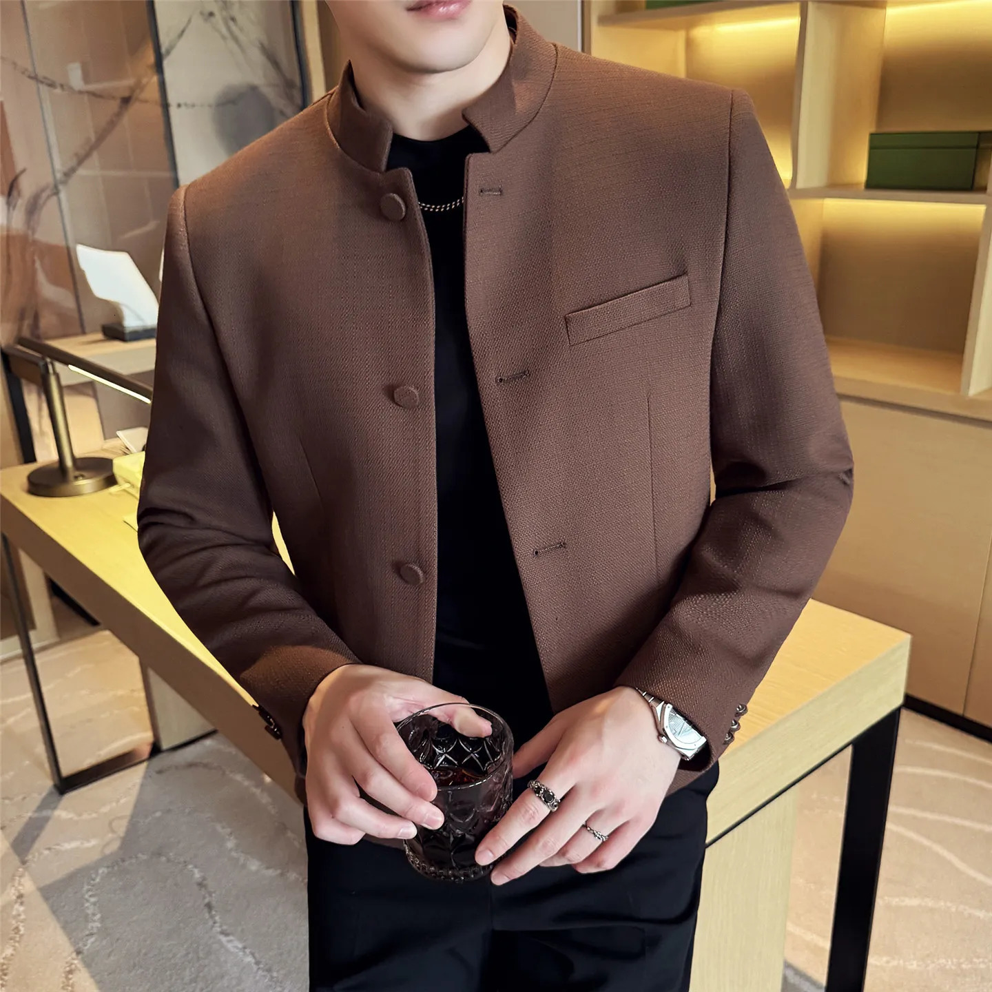Mens Casual Jackets Autumn Winter Chinese Style Stand Collar Short Jacket For Man Plain Color Slim Fit Casual Men Coats 4XL 260617BJ