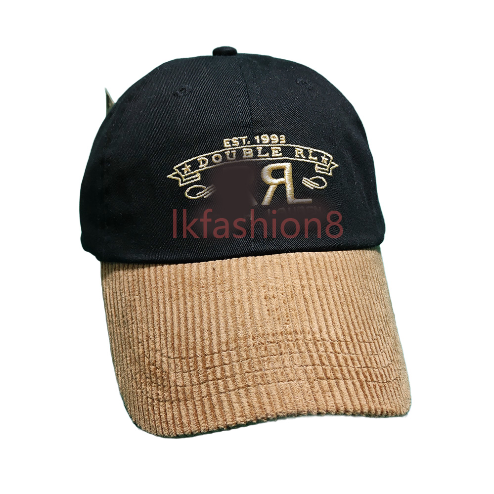 Classic R L P Series Baseball Cap Embroidered R Spell Leather Strap Back Black Corduroy Brim Tags Lable Cotton Fabric Chino Adjustable Size Bones