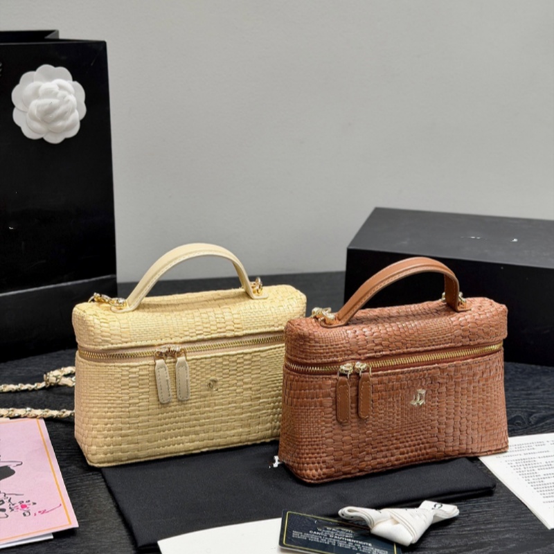 Sac à main en paille texturé fait main de haute qualité, sac de vanité rigide à double fermeture à glissière pour les courses décontractées et le