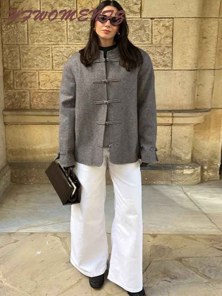 Elegant Chinese Style Single Button Womens Coat Fashion Solid O-neck Long Sleeves Female Jacket 2026 Spring Chic Lady Coats 260617BJ