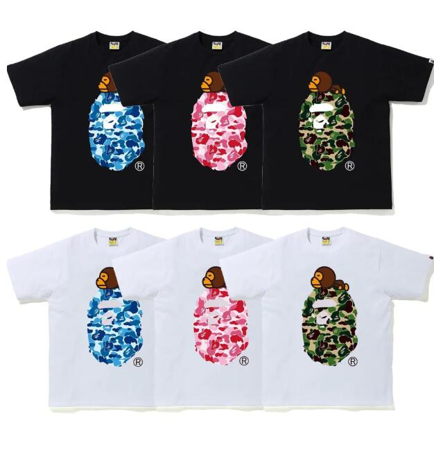 Luxury Brand Designer Trendy Short-sleeved Sleep Monkey Camouflage Ape Head Printed Summer T-shirt For Couples, Casual And Sporty Half-sleeved Short