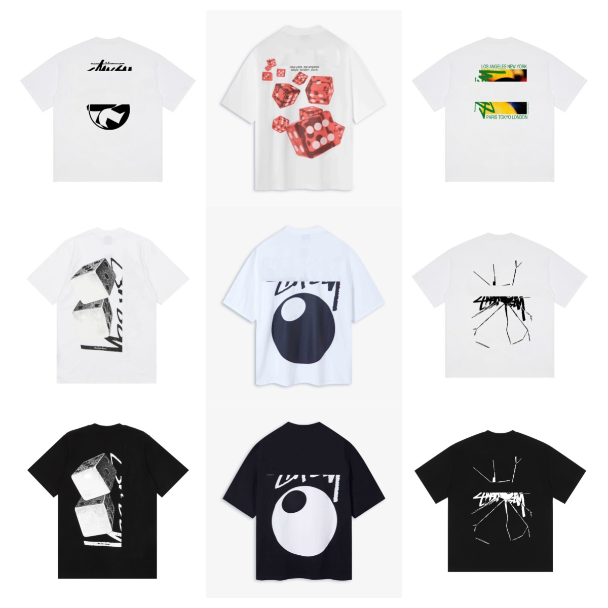 Stussily t shirt lettering Fuzzy Dice tee Retro 8 Ball print fashion men women tshirt breathable for all size couple style Versatile casual wear