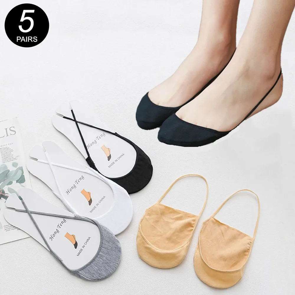 5 Pairs Suspender Cotton Boat Socks Invisible Shallow Mouth Summer Thin Half Sole Not Drop Heel Short Sox 260609BANJIABANJIA