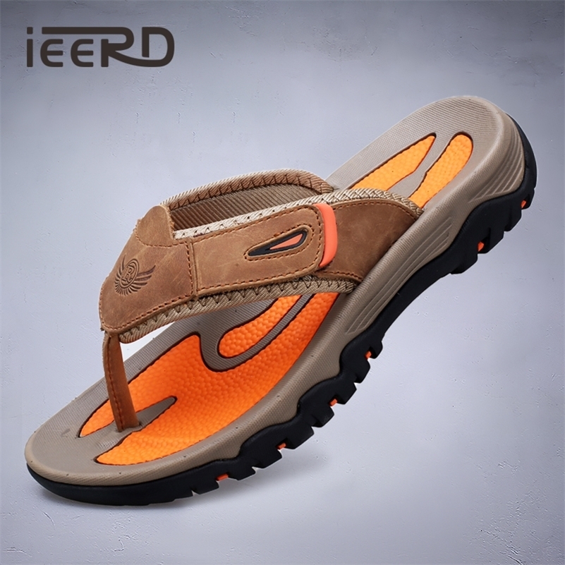 Cow Leather Outdoor Slippers Non slip Wear resistant Mens Flip Flops Summer Casual Shoes For Men Beach Sandals Plus Size 260617