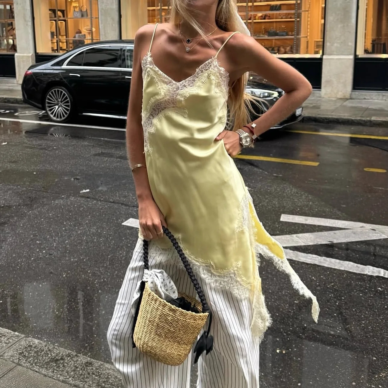 Sexy Floral Lace Satin Patchwork Camisole Vest For Women Summer Y2K Sleeveless Backless Tank Holiday Evening Party Lady Chic Top 260617BJ