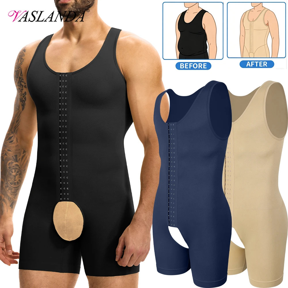Mens Compression Shapewear Tummy Control Full Body Shaper Slimming Bodysuit with Open Crotch for Post Surgery Recovery 260609BANJIA