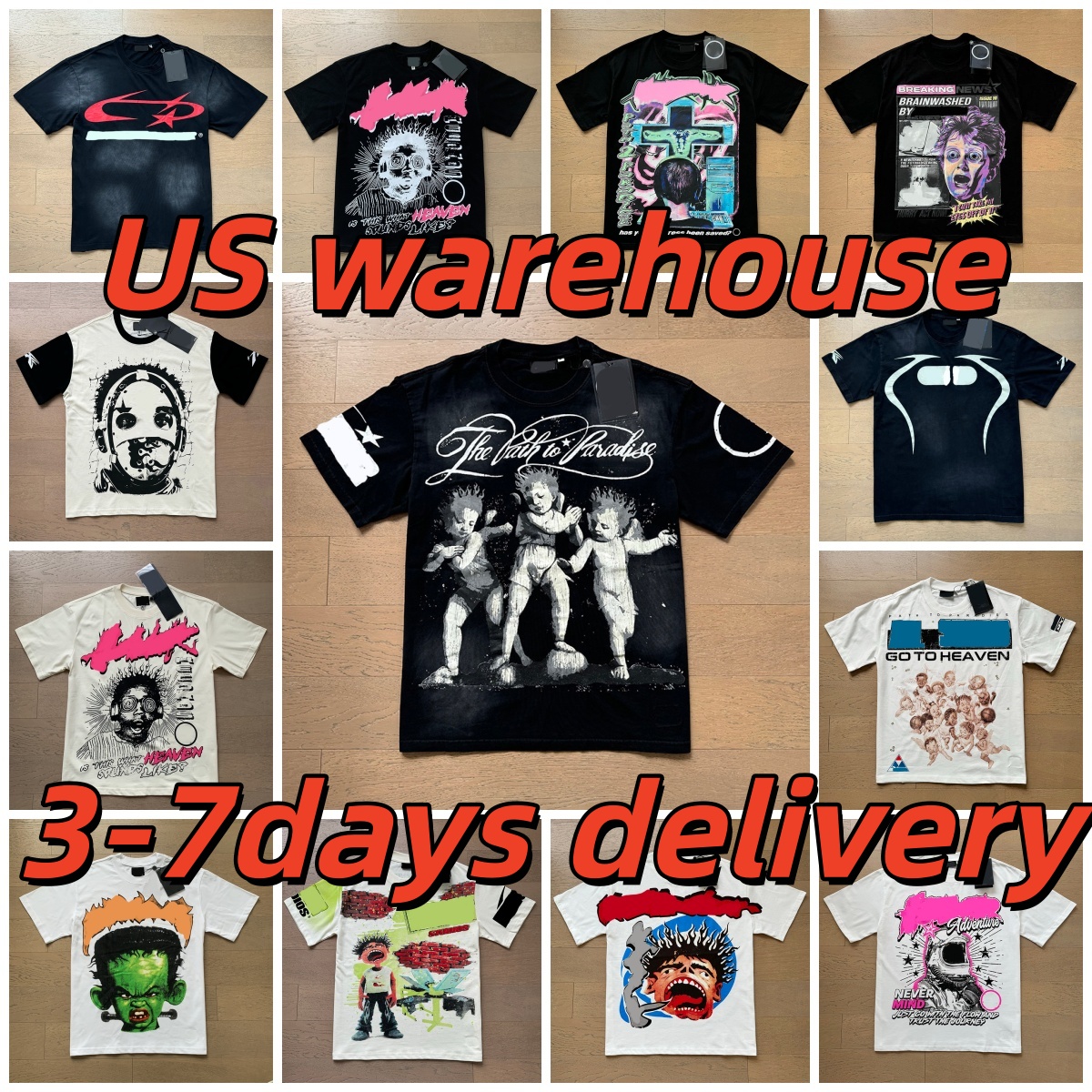 High quality designer graphic shirt Mens short sleeve designer with NFC scan new womens wash street loose round neck casuas High Streets Trendl m-image-933876066