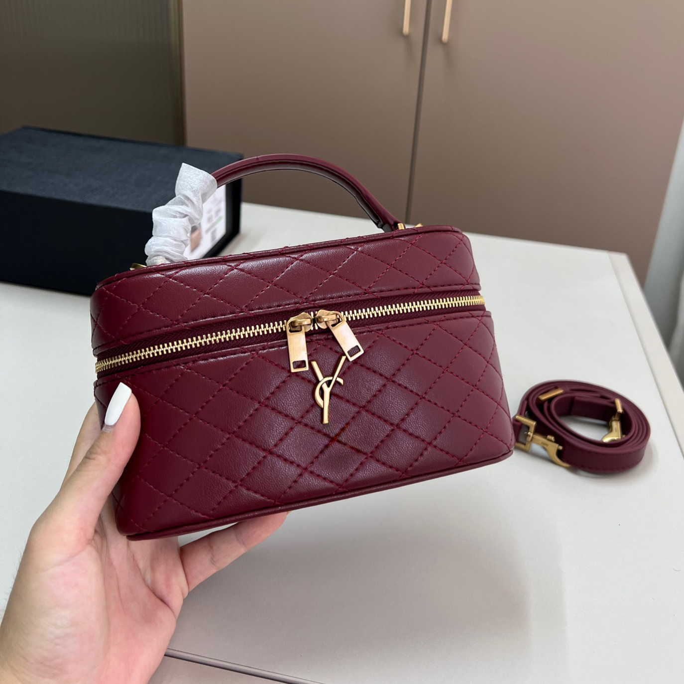Designer Bag GABY Mini quilted vanity box bag Cosmetic Bag Vintage Gold Hardware Makeup Bag Zipper purses Luxury toiletry case Crossbody bag women h