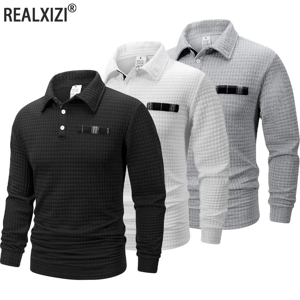 Mens Golf Checkered Long Sleeve Polo Shirt Casual Sports Business Men POLO Comfortable Breathable Solid Color Tshirt 260609BANJIA