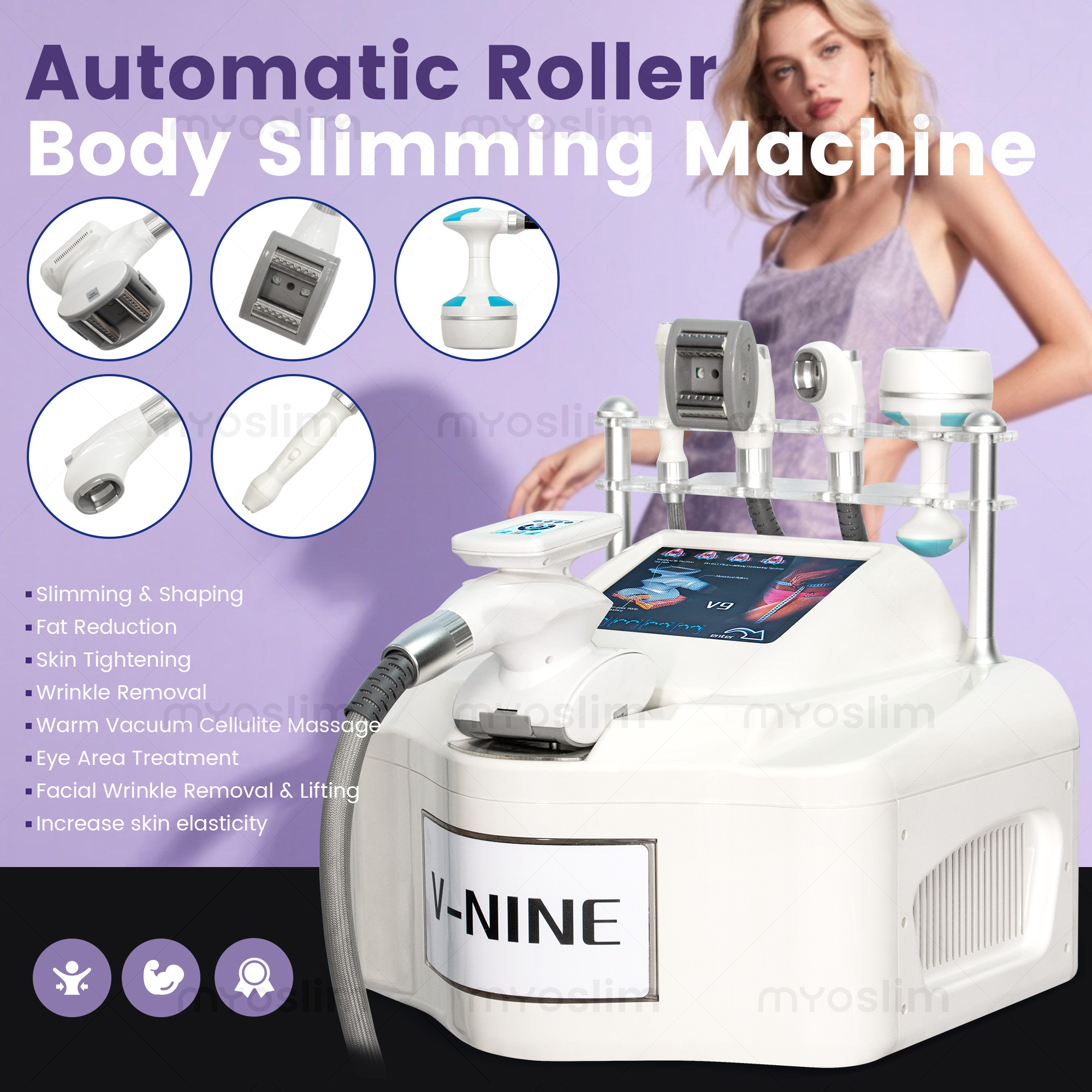 V9 Automatic Roller Body Slimming Machine Large Roller Handle Vacuum RF Cellulite Reduction Skin Tightening-image-1111138546