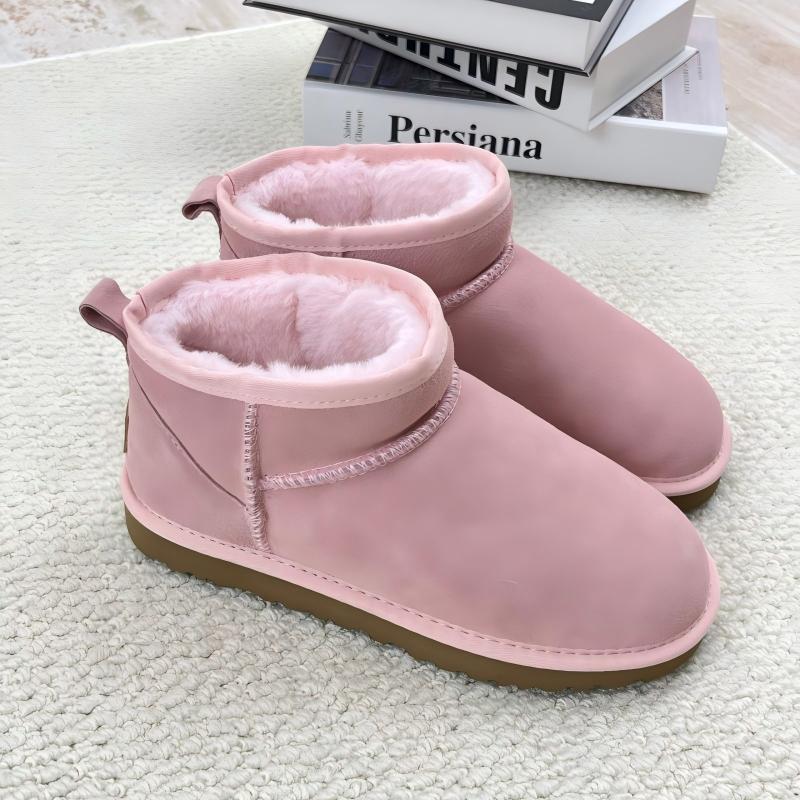 JDUUGG New high quality cowhide designer snow boots classic vintage flat platform keep warm fashion pink black grey cotton boots size24-45