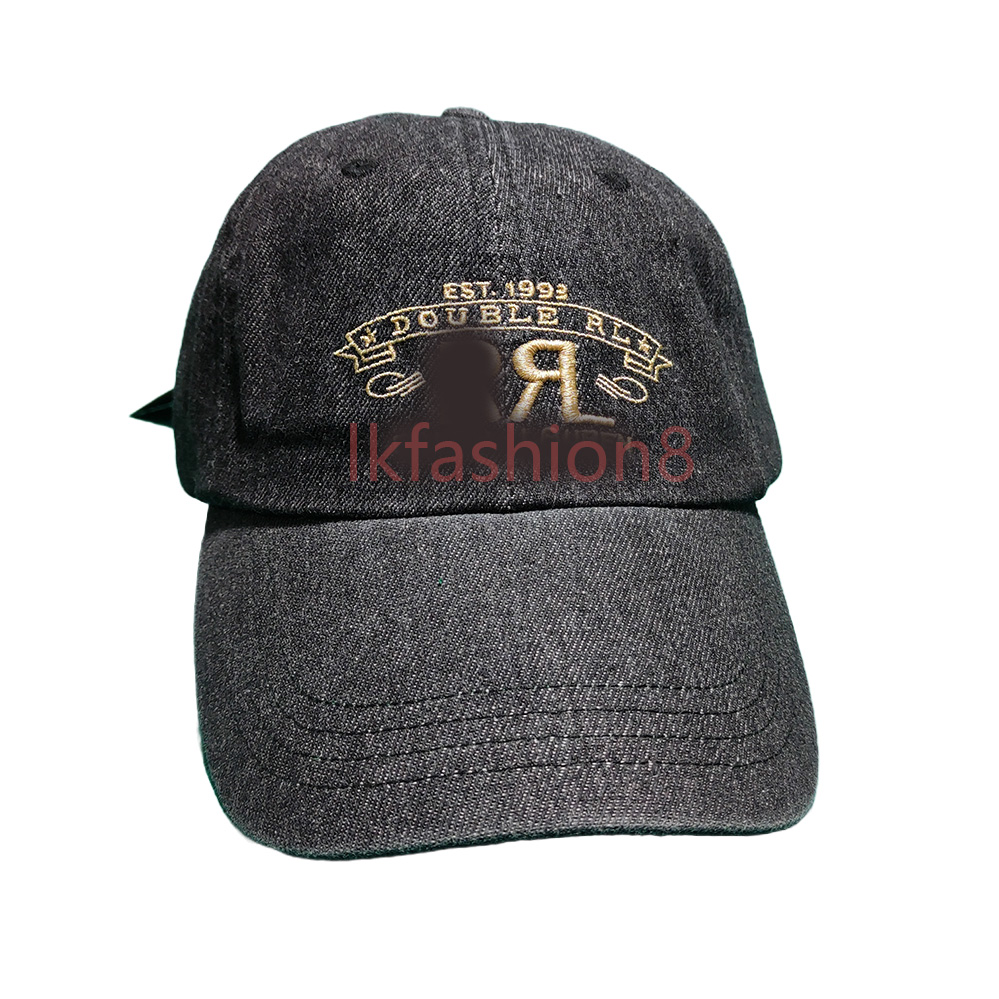 Classic L P Series Baseball Cap Embroidered R Spell Leather Strap Back Black Denim Corduroy Brim Tags Lable Cotton Fabric Chino Adjustable Size Bone