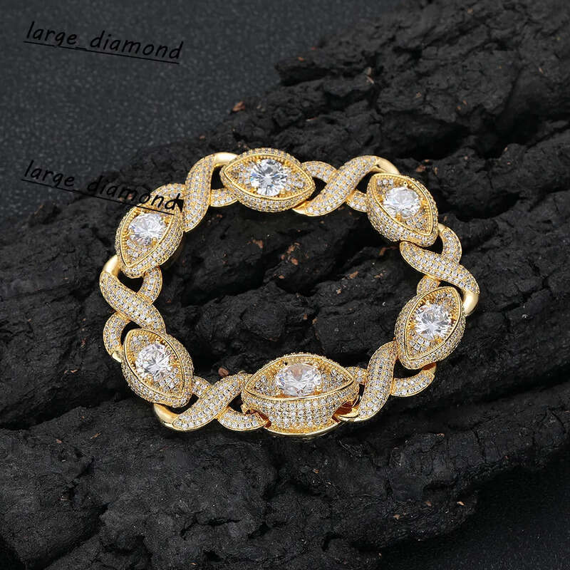 15mm EyeShaped Design Diamond 18K Gold Plated Iced Out Moissanite Cuban Chain Link Bracelet Women Fine Jewelry-image-1111191921