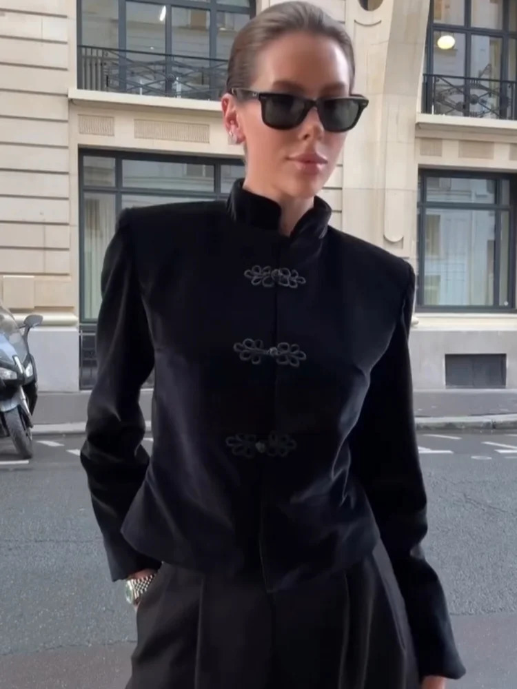 Women Elegant Jacket Stand Collar Chinese Knot Single Breasted Female Velvet Coat 2026 Spring Vintage Fashion Chic Lady Coats 260617BJ