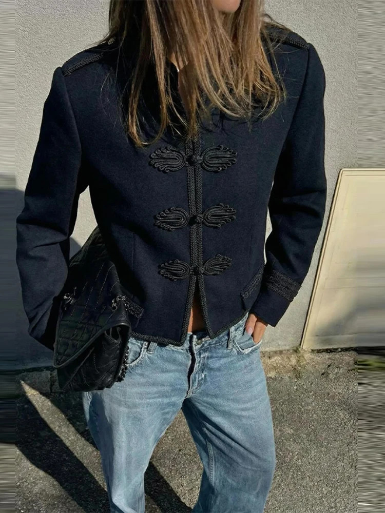 Retro Napoleon Jacket Women Fashion Panelled Mandarin Collar Button Slim Coats Lady 2026 Spring Autumn Lady In Outerwears 260617BJ